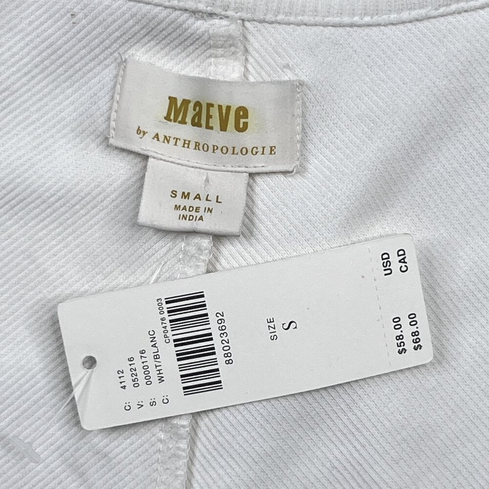 Maeve by Anthropologie Front Zip Ribbed Scoop Neck Top White Size S - NWT - Picture 5 of 7